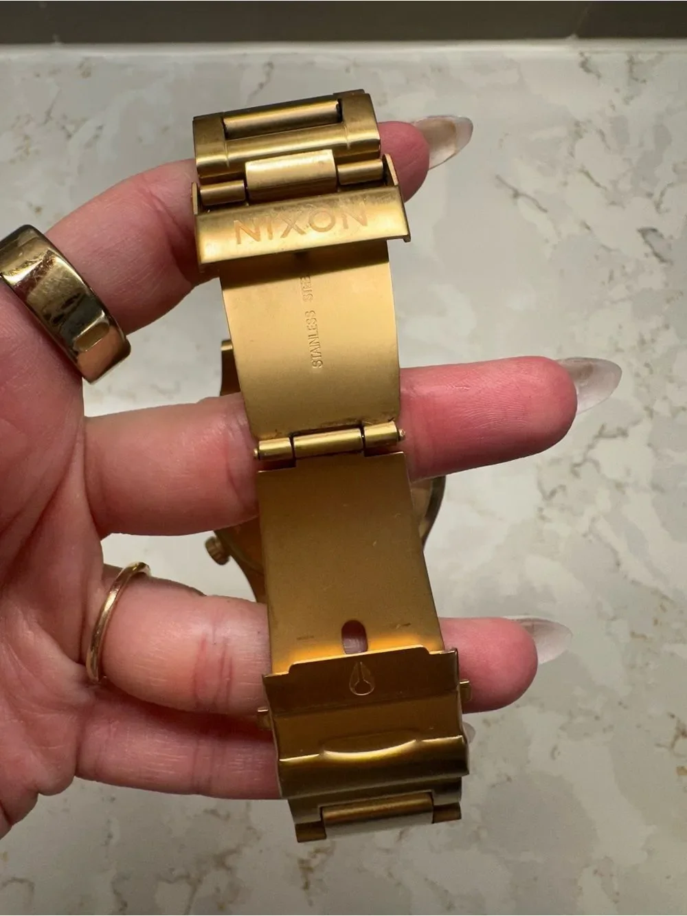 Nixon Gold-Tone Bracelet Watch with Blue Dial
